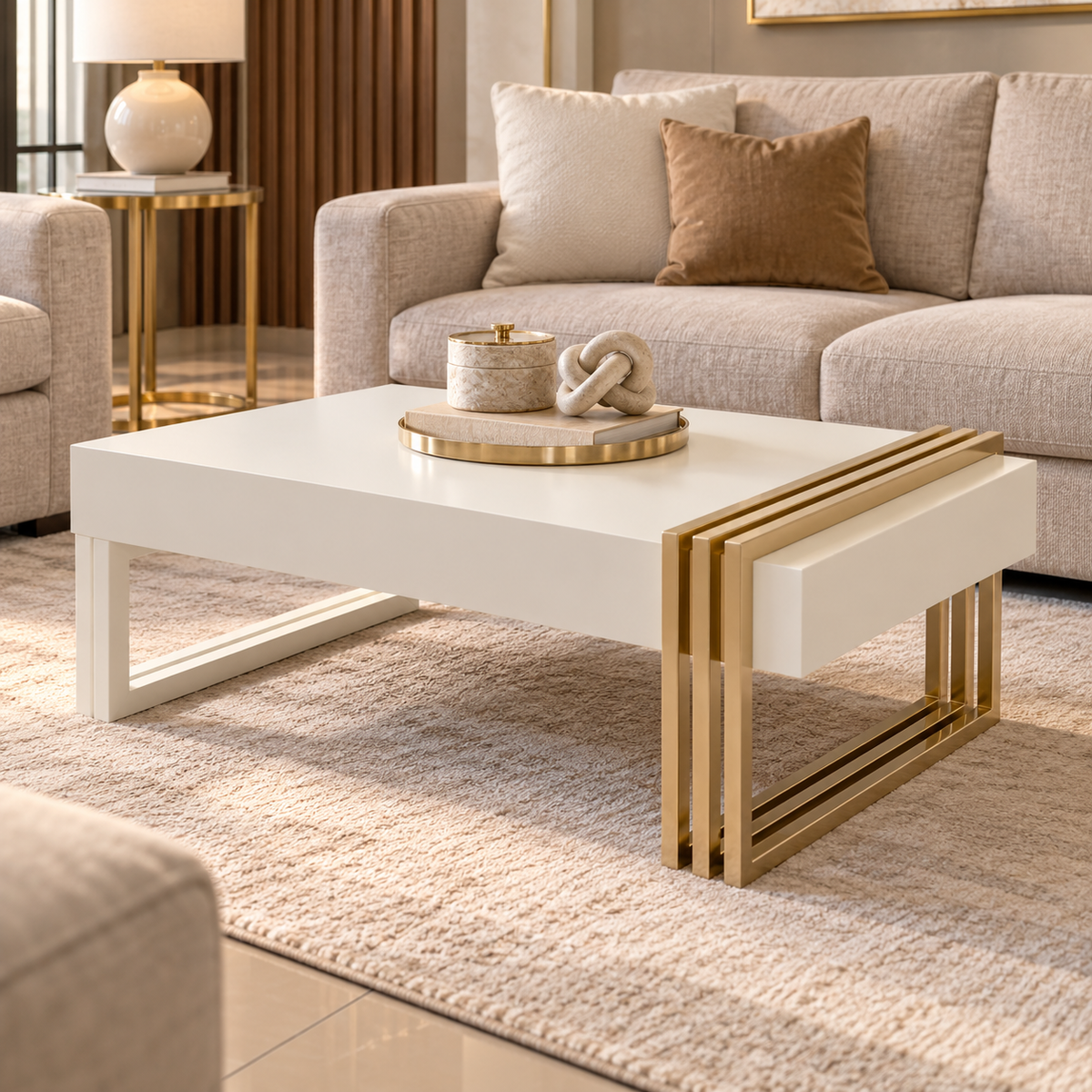 Mesa De Centro Manhattan Blanco Perla, Champaña