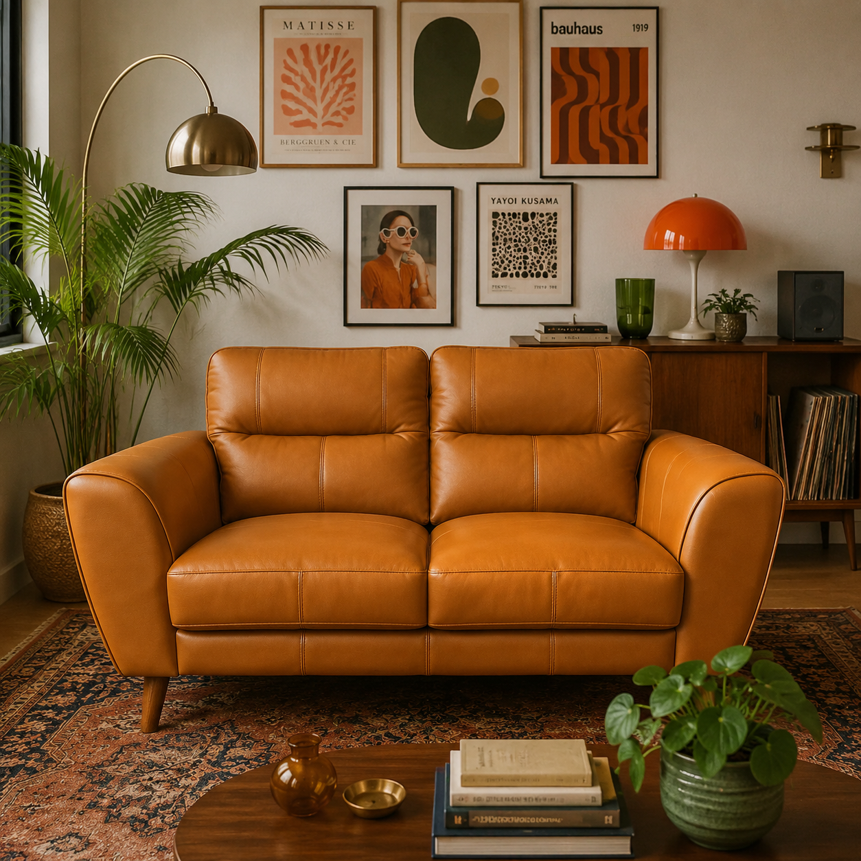 Sofá 2 Puestos Amelia Cuero Orange