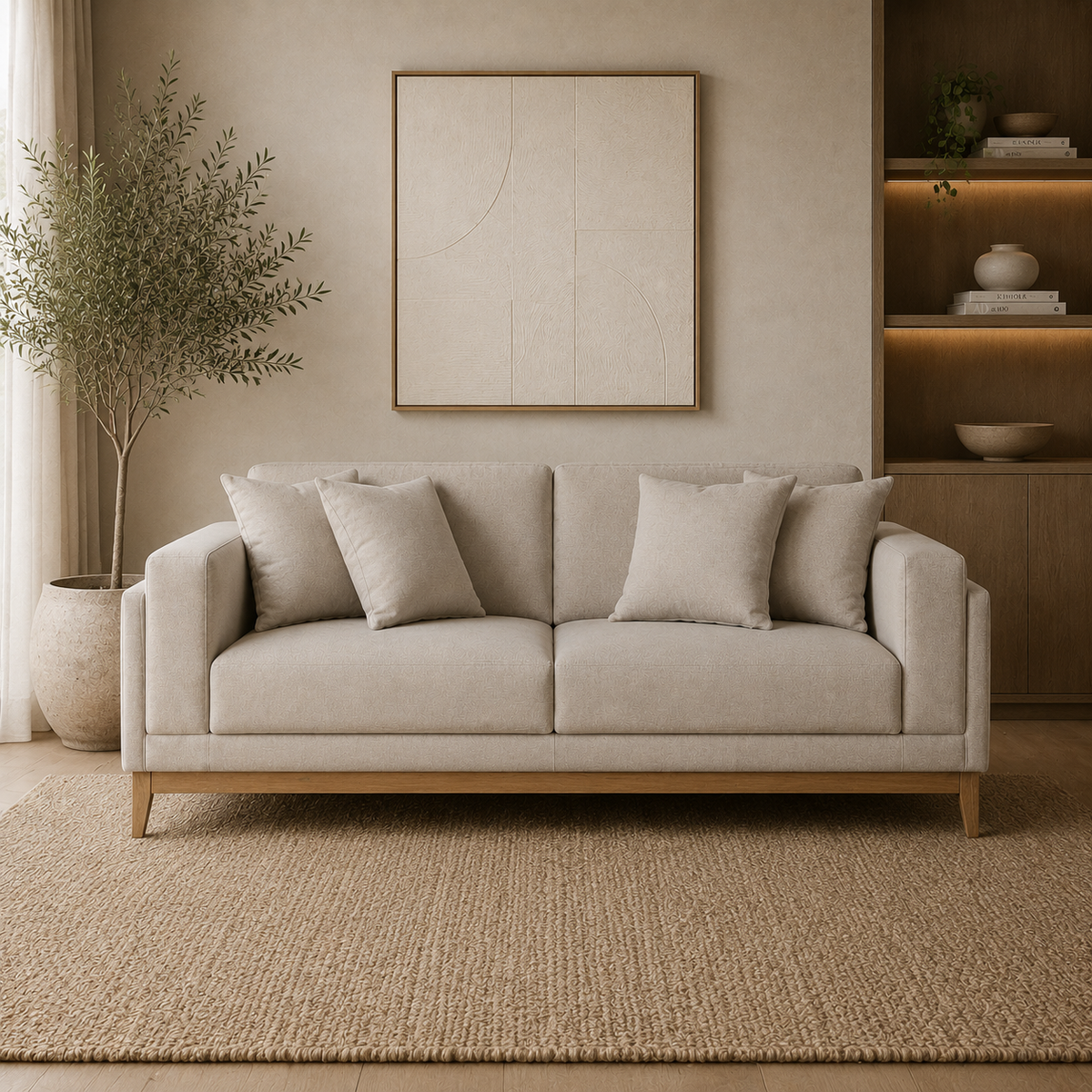Sofá 2 Puestos Denise Lino Verona Beige, Natural
