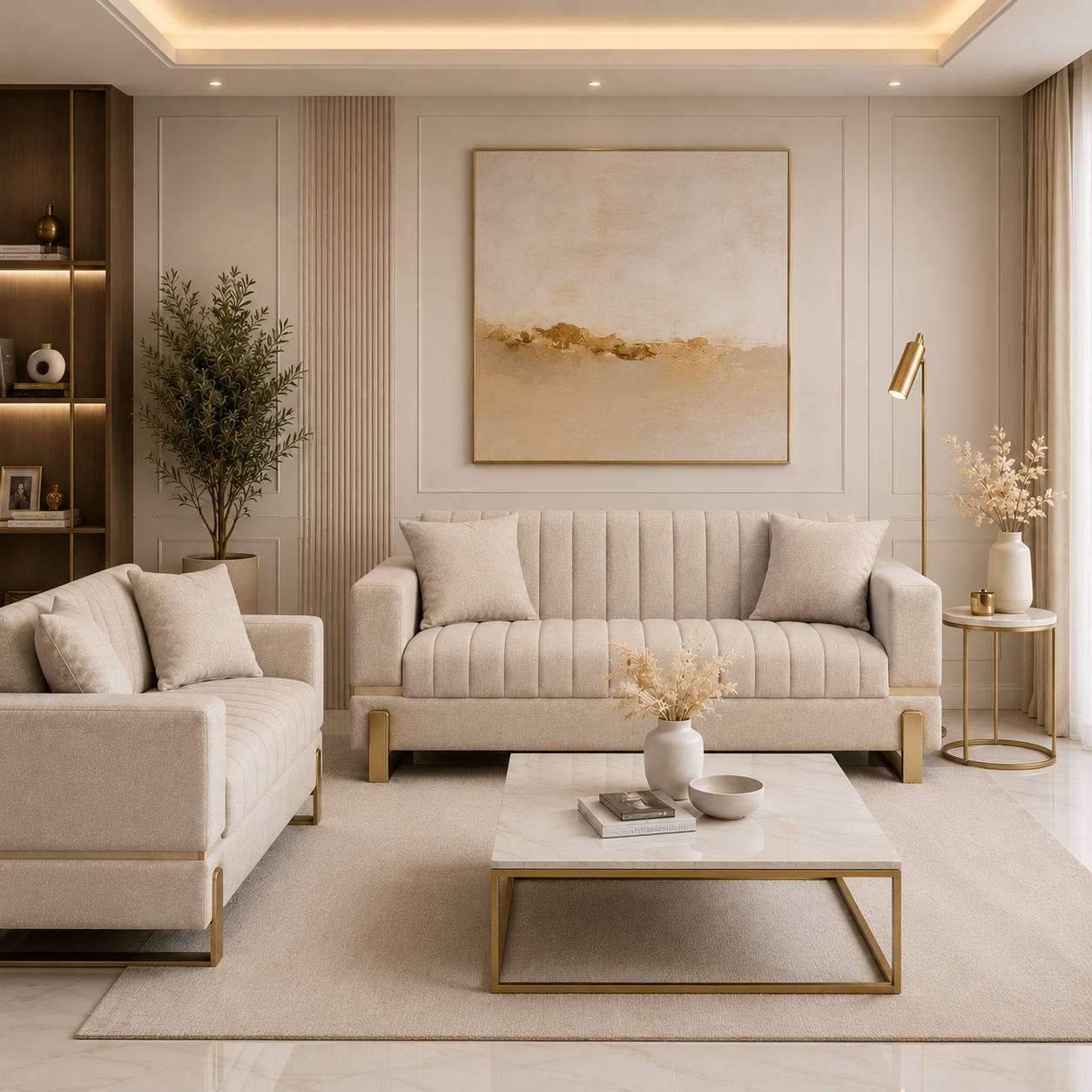 Sofá 3 Puestos Bonn Velvet Idilio Beige, Champaña