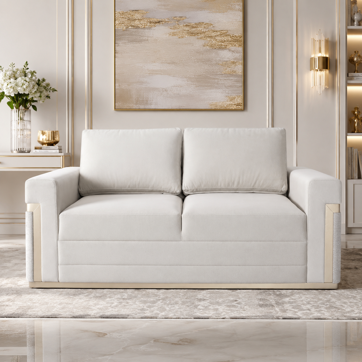 Sofá 3 Puestos Dante Siena Marfil, Champaña Brazo Desmontable