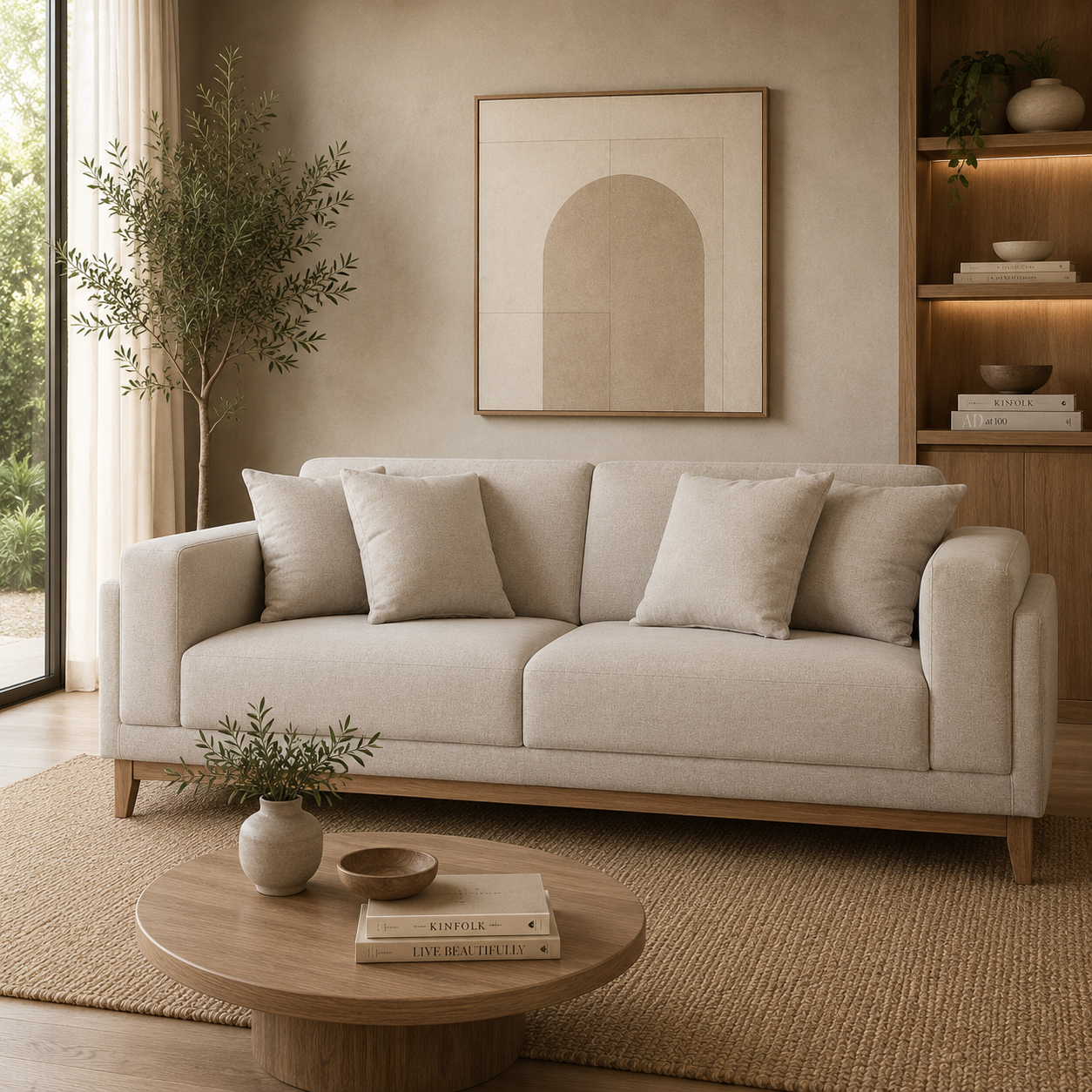 Sofá 3 Puestos Denise Lino Verona Beige, Natural