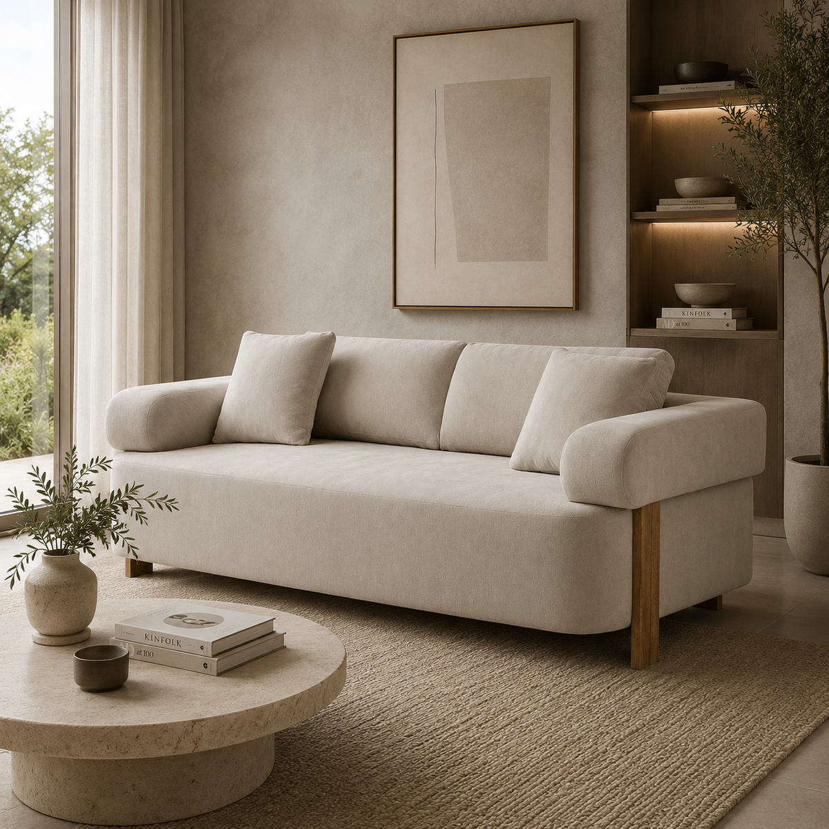 Sofá 3 Puestos Sabina Microfibra Impetu Beige, Natural