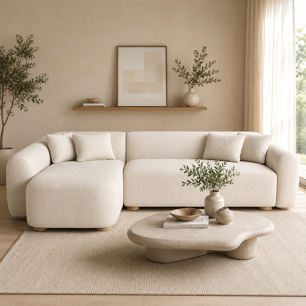 Sala rinconera Abbi Lino Beige Orientacion Izquierda Redonda
