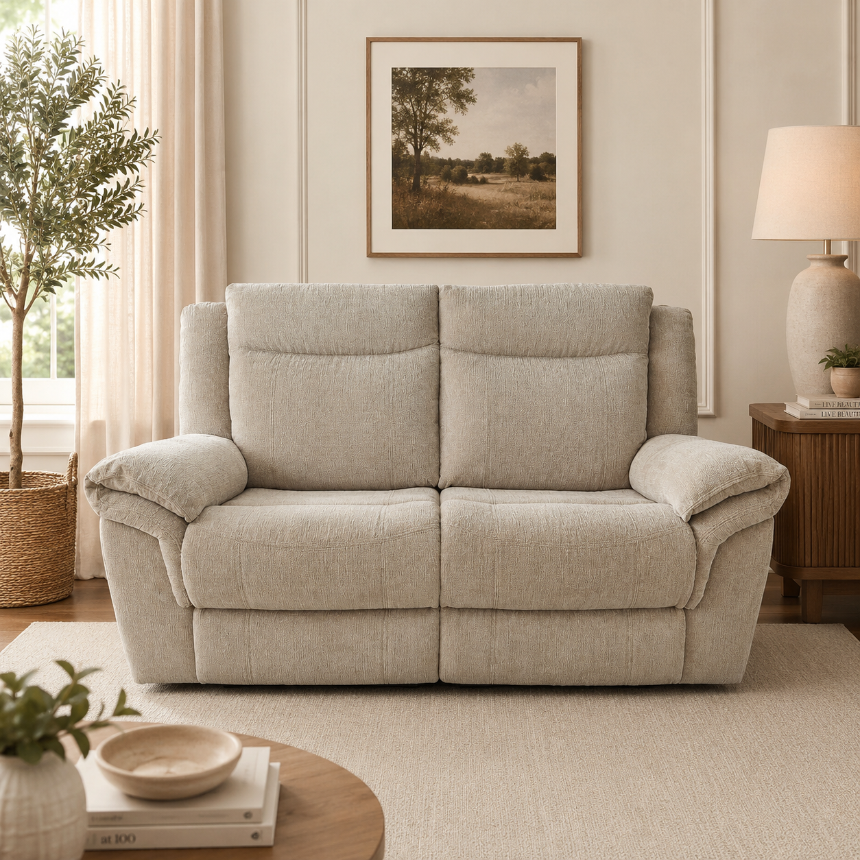 Sofá Reclinable 2 Ptos Angello Beige