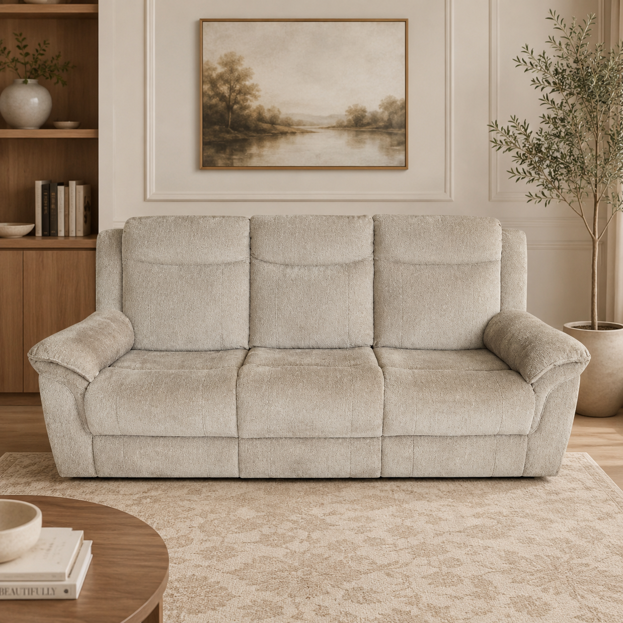 Sofá Reclinable 3 Ptos Angello Beige