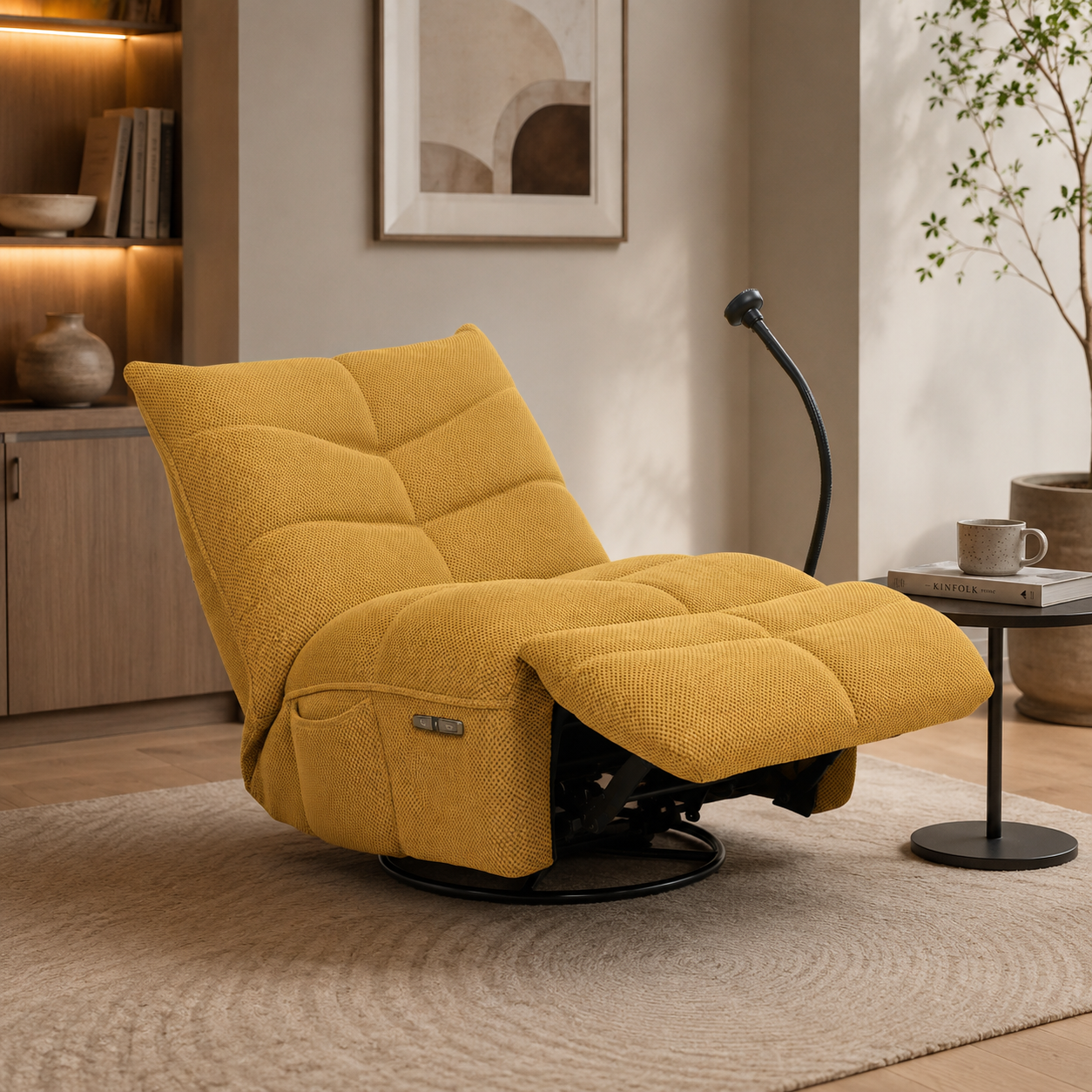 Silla Reclinable Giratoria Mecedora Aston Mostaza Electica