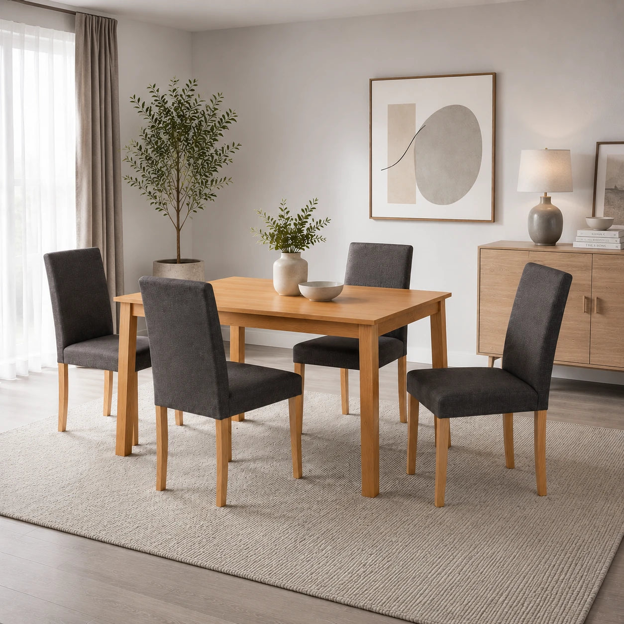 Comedor 4 Puestos Axel Microfibra Gris, Natural