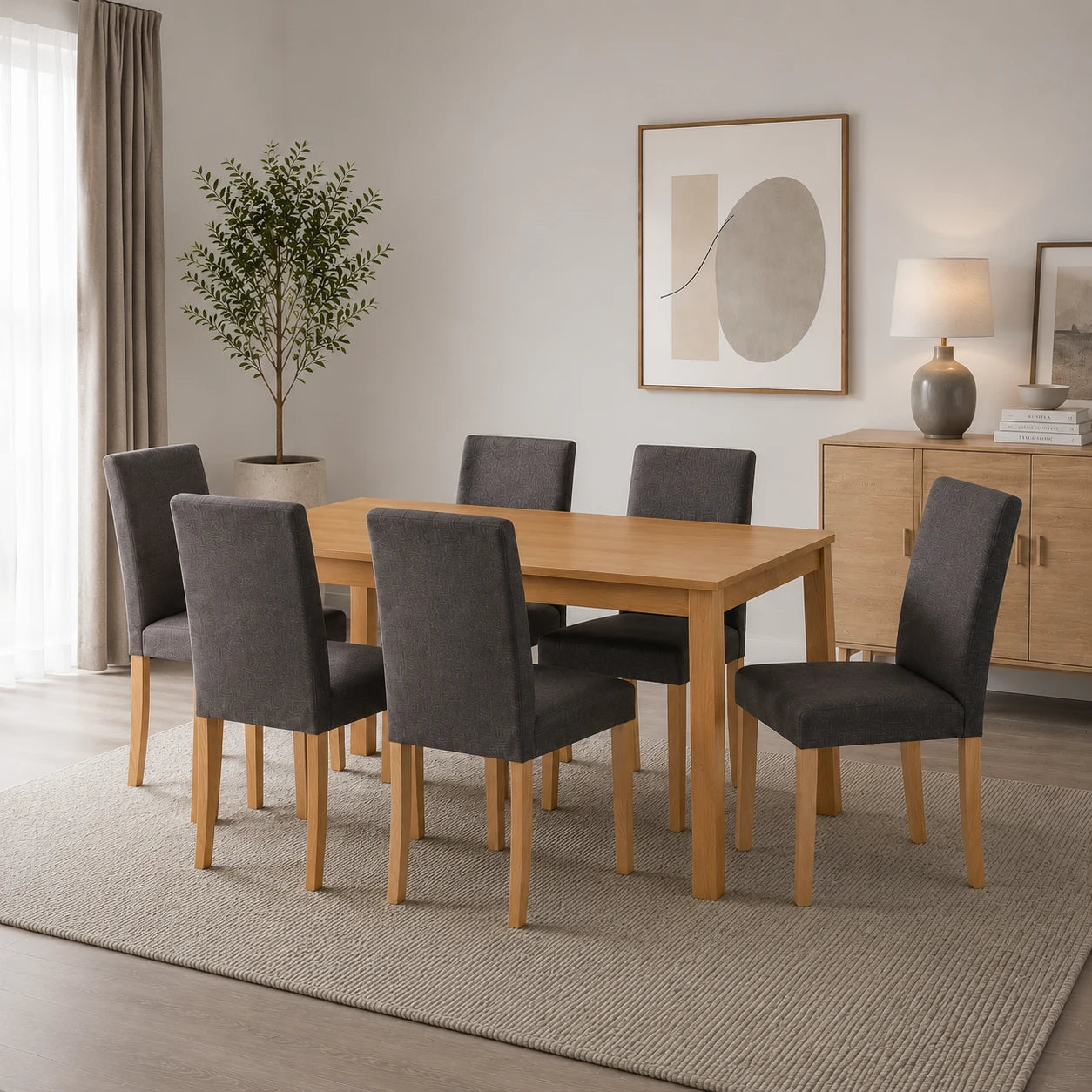 Comedor 6 Puestos Axel Microfibra Gris, Natural