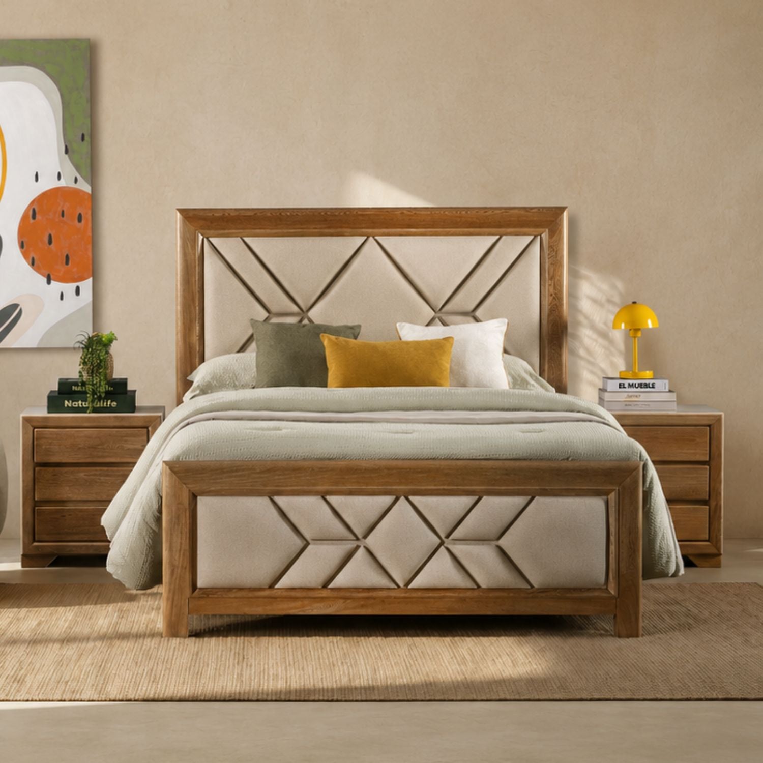 Cama Queen Marriot Eurolino Beige, Natural