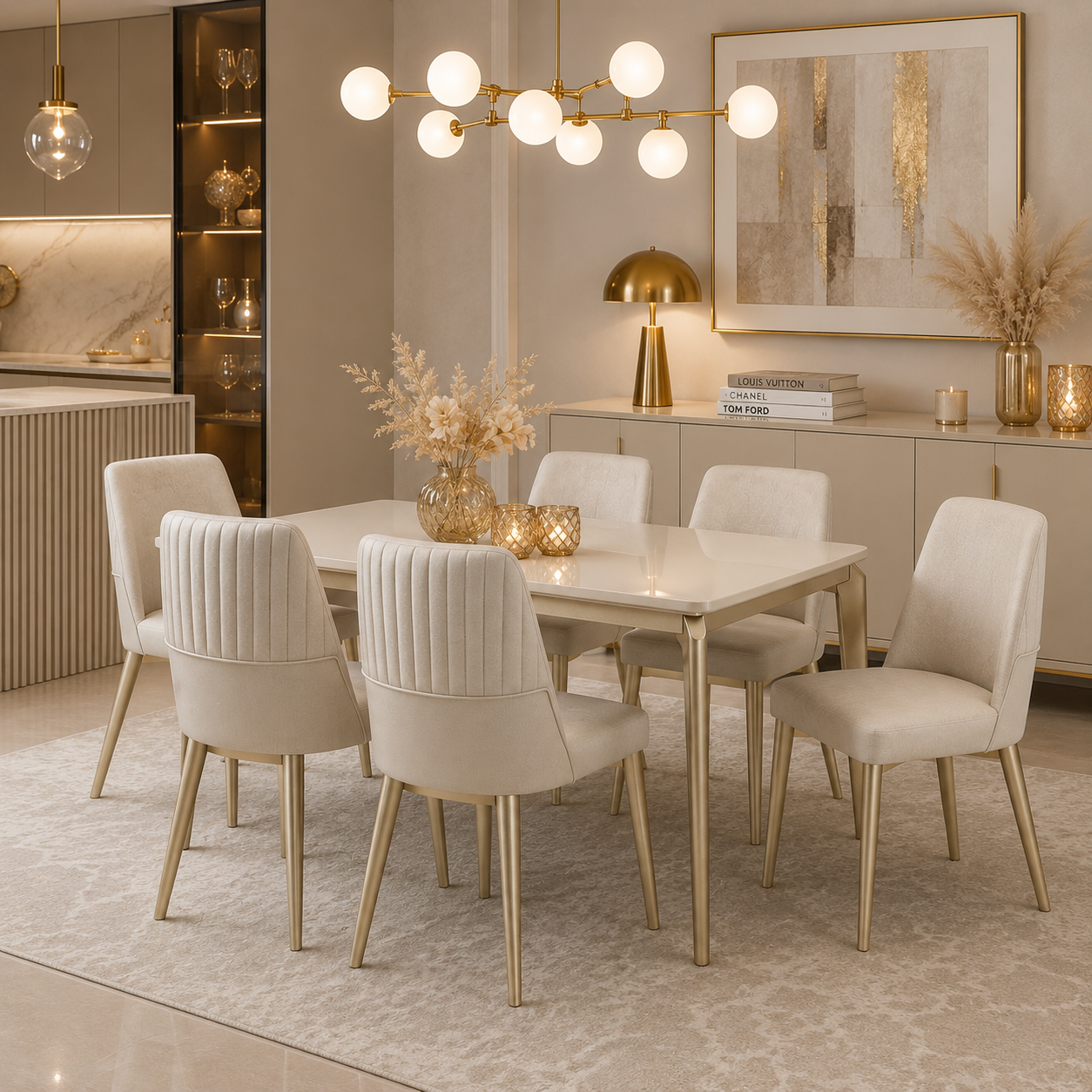 Comedor 6 Puestos Bonn Eurolino Premier Perla, Champaña