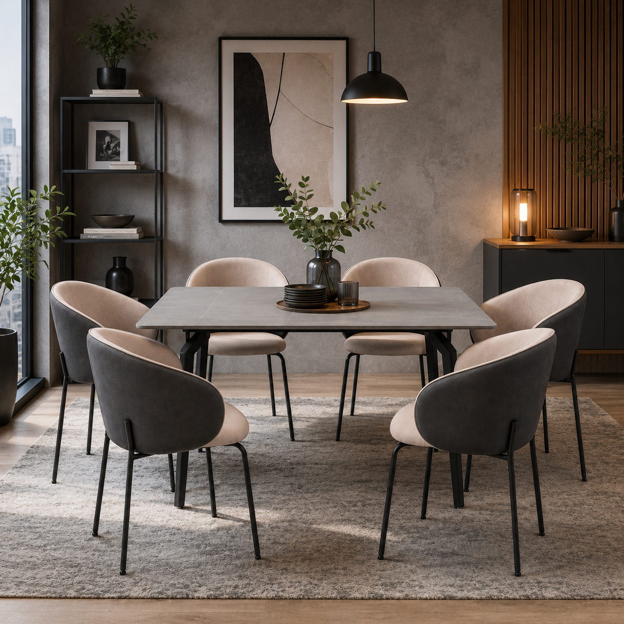 Comedor 6 Puestos Plus Velvet Plata, Gris Plomo