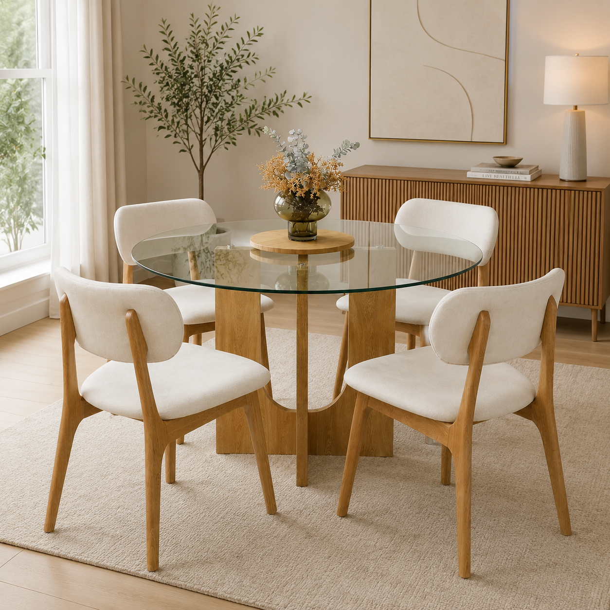 Comedor 4 Puestos Ren Lino Beige