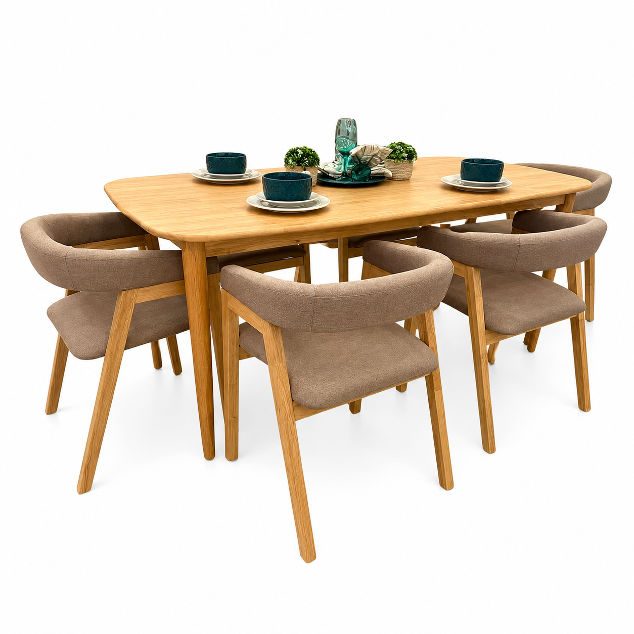 Comedor 6 Puestos Toronto Lino Mocca, Natural
