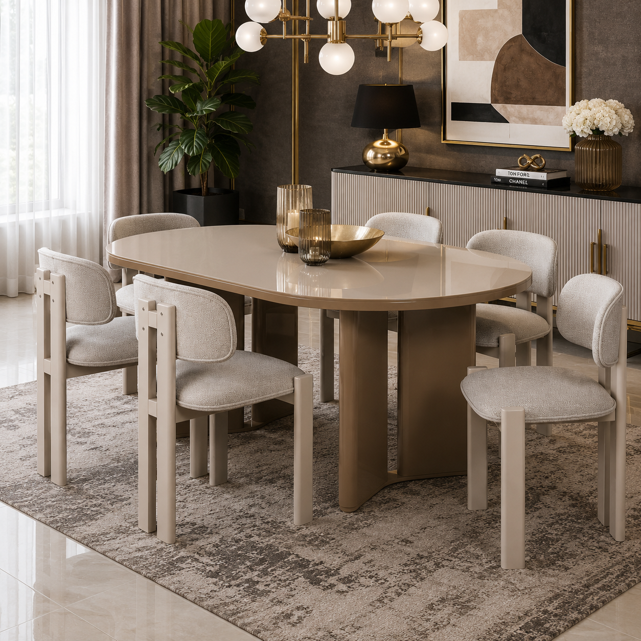 Comedor 6 Puestos Sienna Velvet Serena Cocoa, Latte