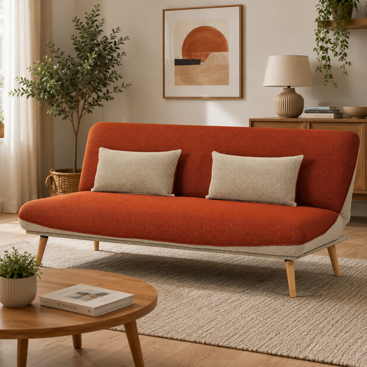 Sofá Cama Ethan Lino Naranja, Beige