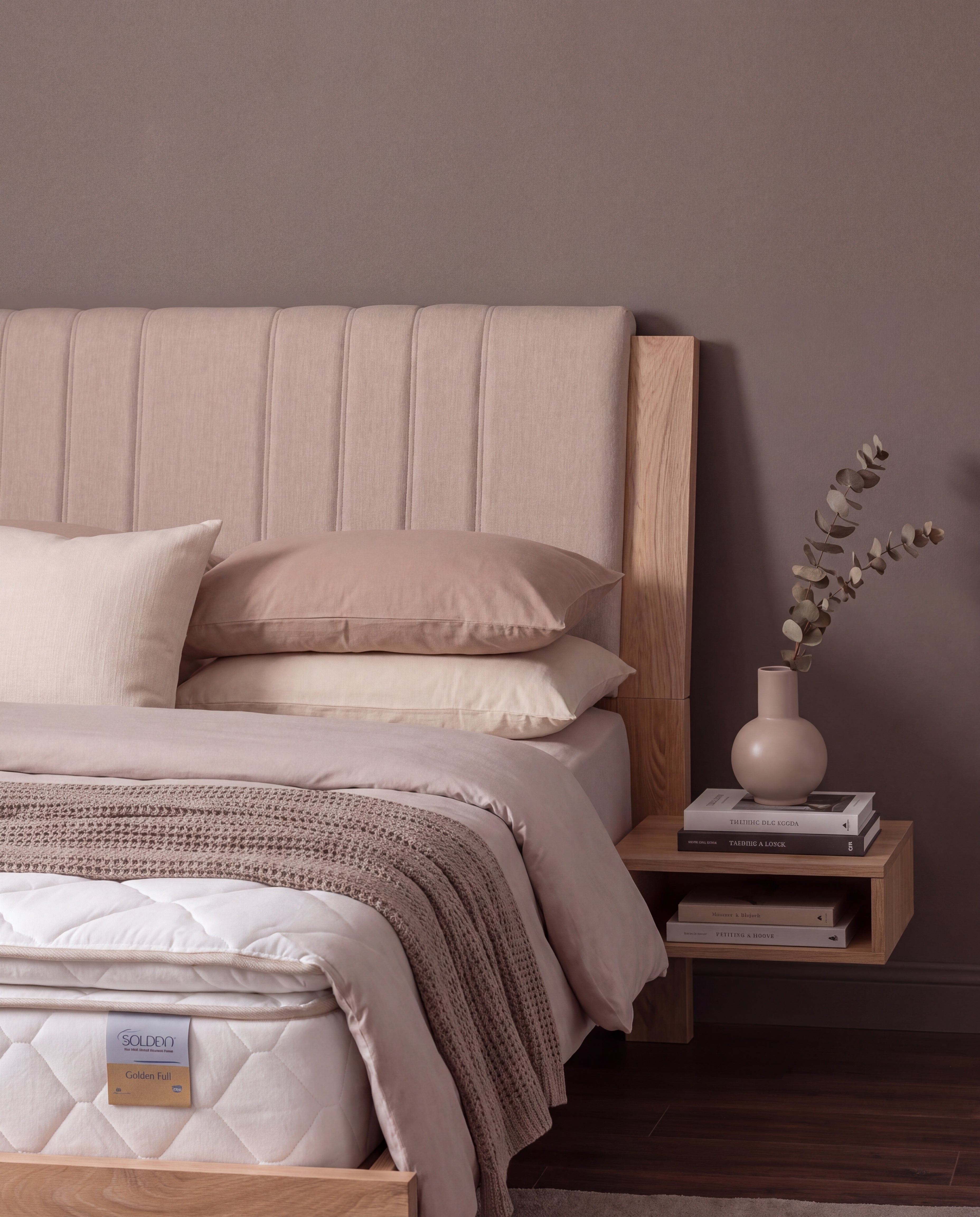 Combo Recámara Full Piero Eurolino Marfil, Natural + Colchón Golden Pedic