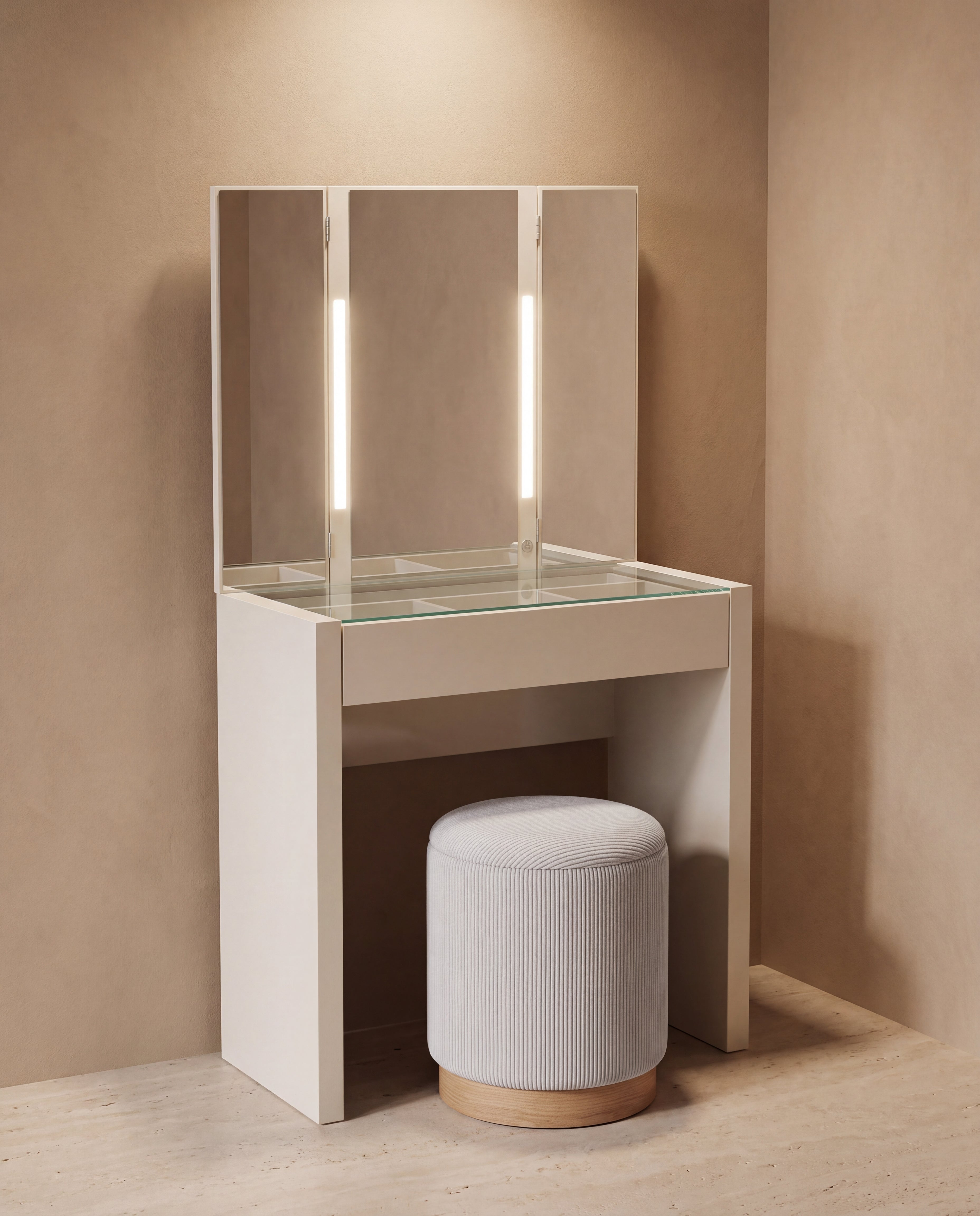 Combo Tocador Artica + Puff Gaby Beige