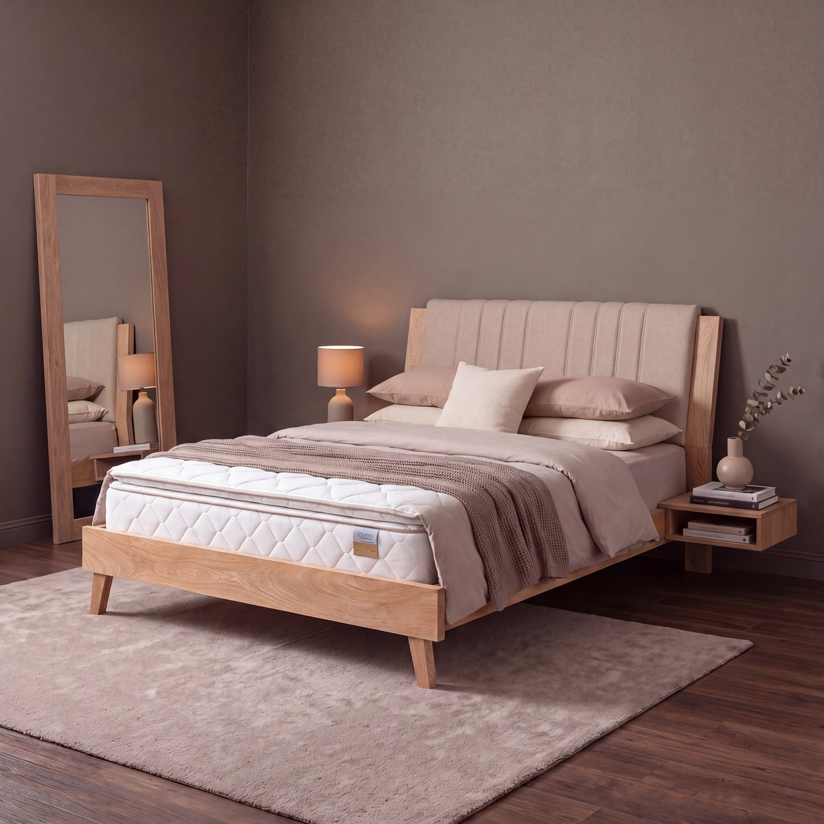 Combo Recámara Full Piero Eurolino Marfil, Natural + Colchón Golden Pedic