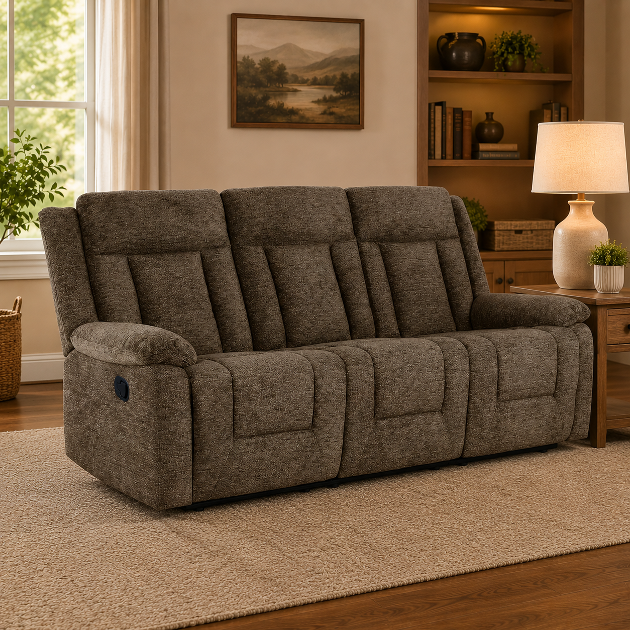 Sofá Reclinable Isabel 3 ptos Velvet Café