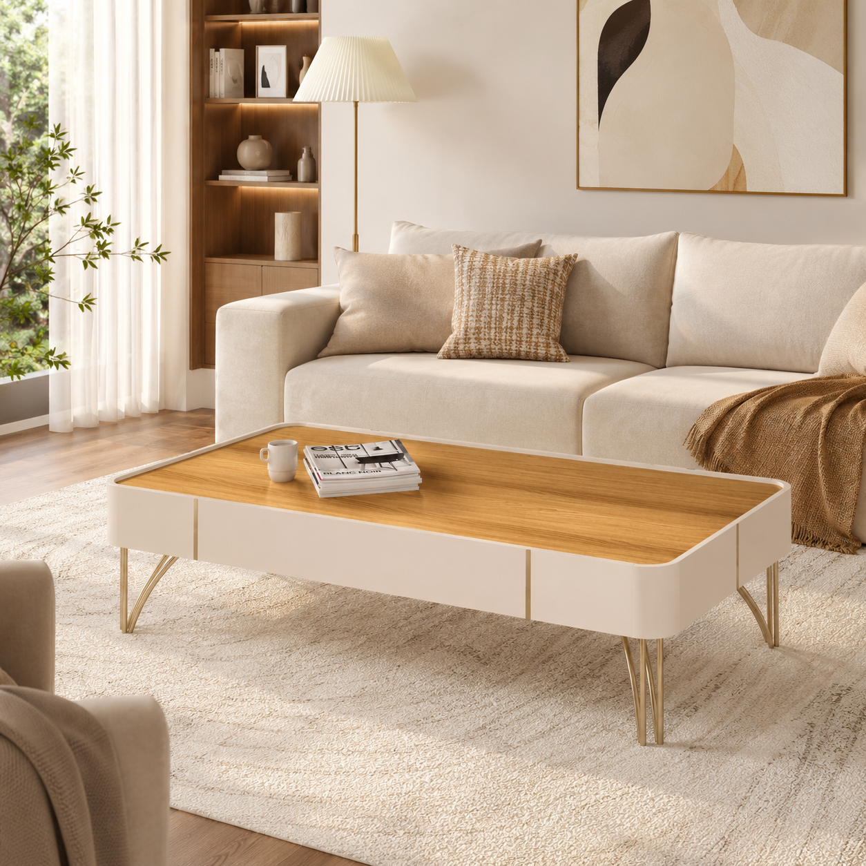 Mesa de Centro Lina Off White, Natural