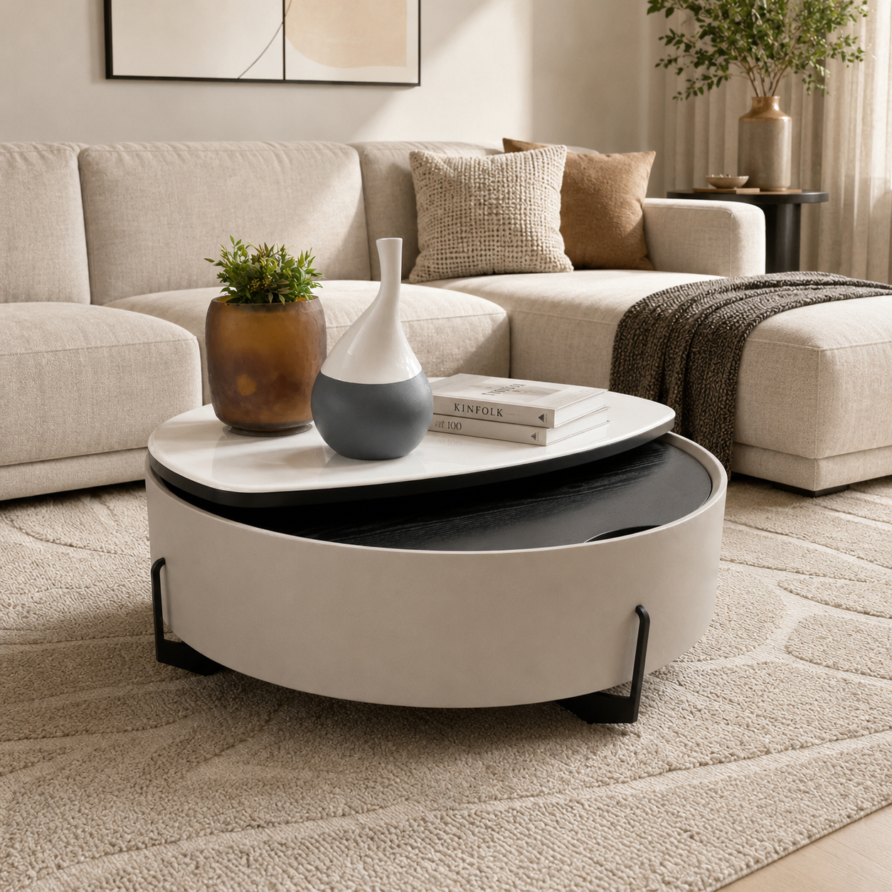 Mesa De Centro Moscu Marmolizada Blanca