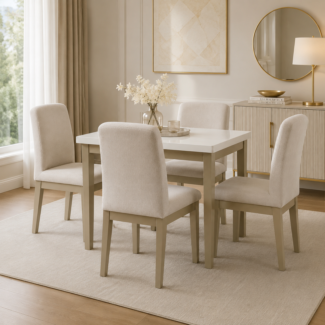 Comedor 4 Puestos Milu Velvet Suprema Sand, Champaña