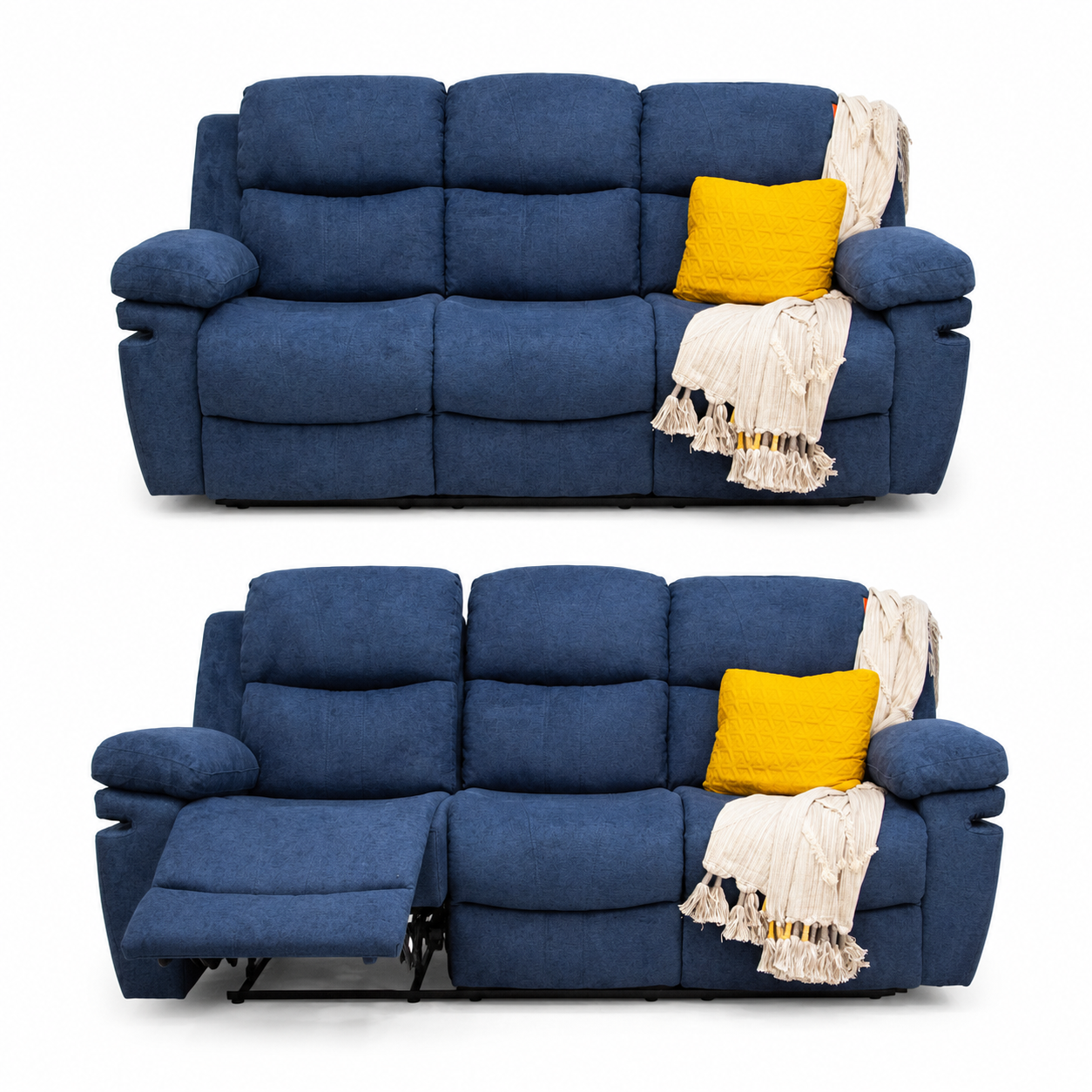 Sofá Reclinable 3 Puestos Nordis Microfibra Azul