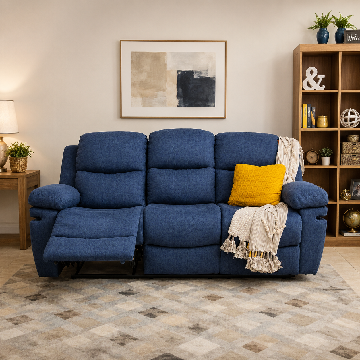 Sofá Reclinable 3 Puestos Nordis Microfibra Azul