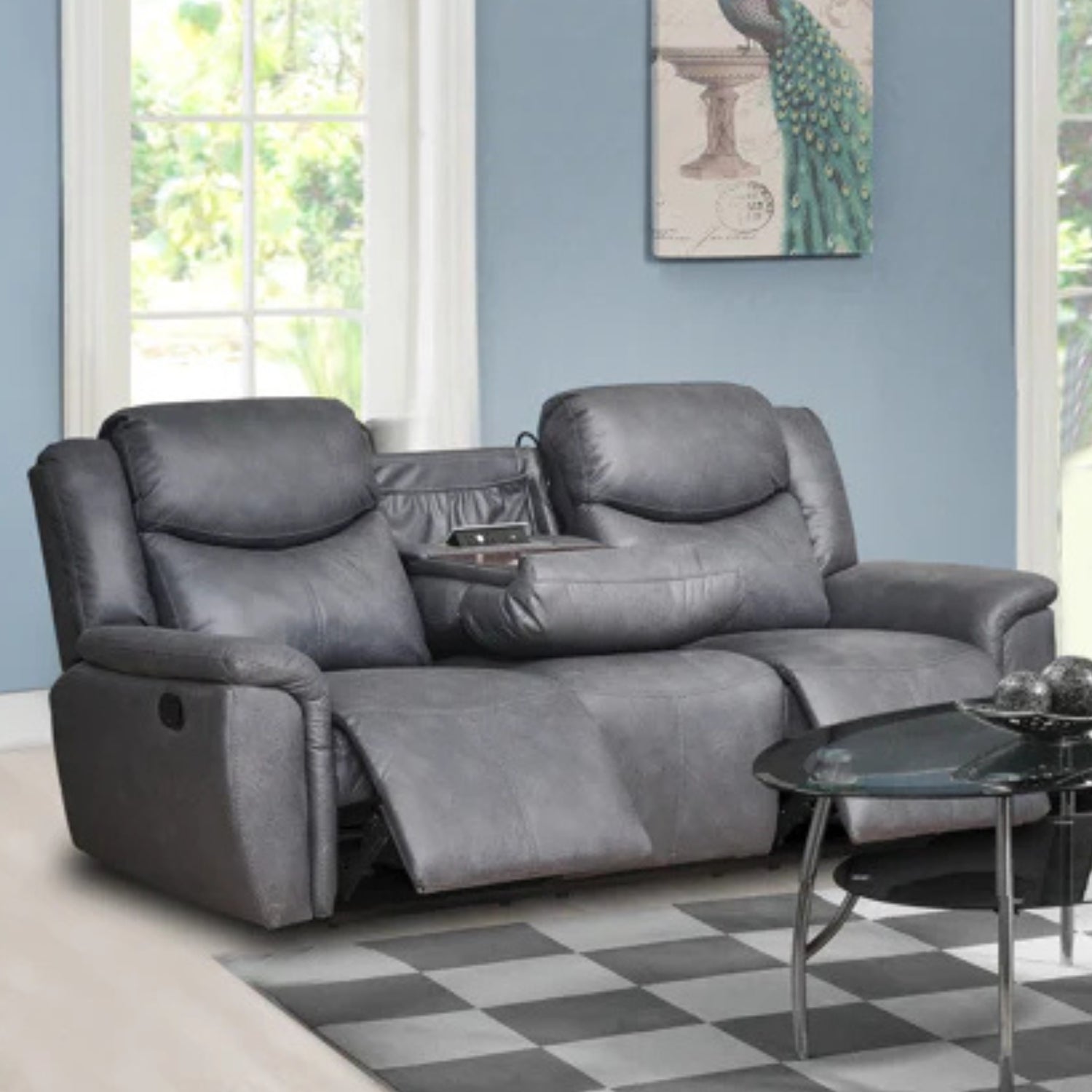Sofá Reclinable 3 Puestos Saba Tex Gris