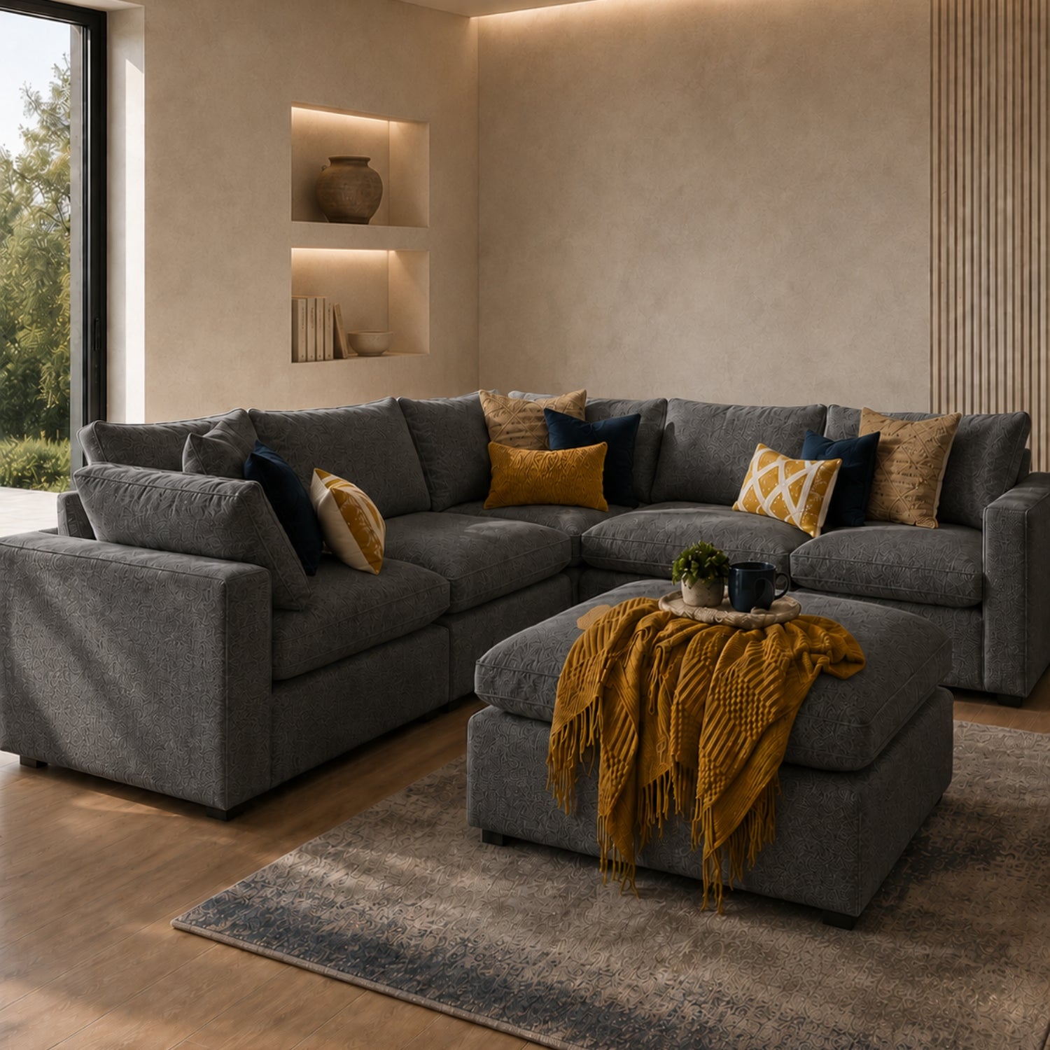 Sala en L Romby Lino Gris