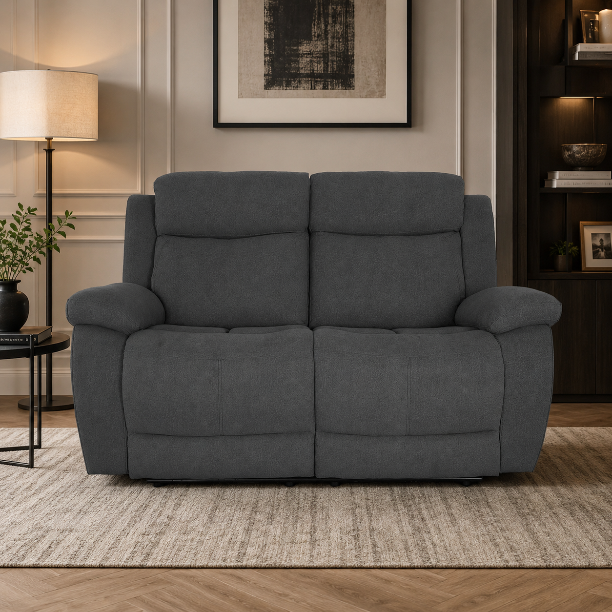 Sofá 2 Puestos Reclinable Conny Gris Oscuro