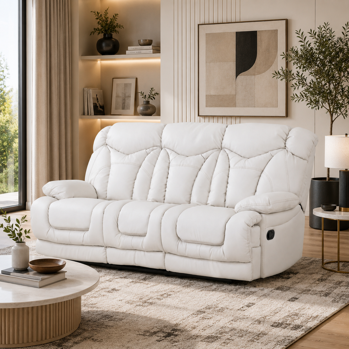 Sofá  Reclinable 3 Ptos Lake Eurocuero Light Beige