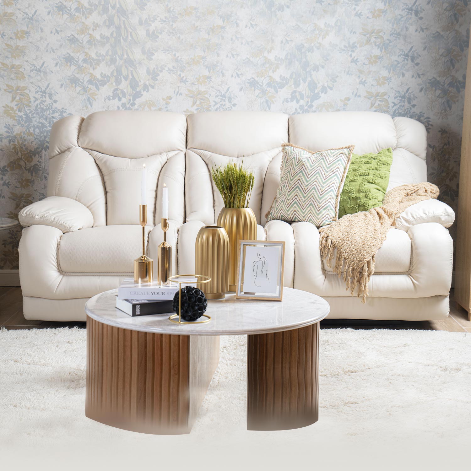 Sofá  Reclinable 3 Ptos Lake Eurocuero Light Beige