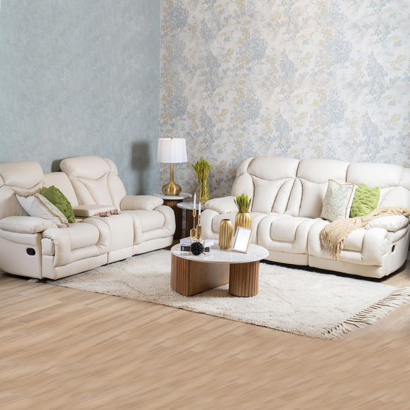 Sofá Reclinable 2 Ptos Lake Eurocuero Light Beige