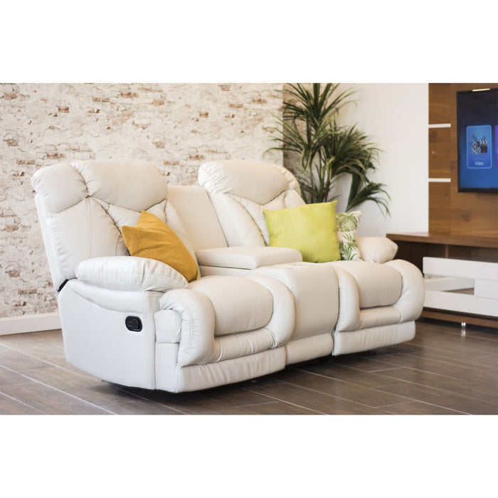 Sofá Reclinable 2 Ptos Lake Eurocuero Light Beige