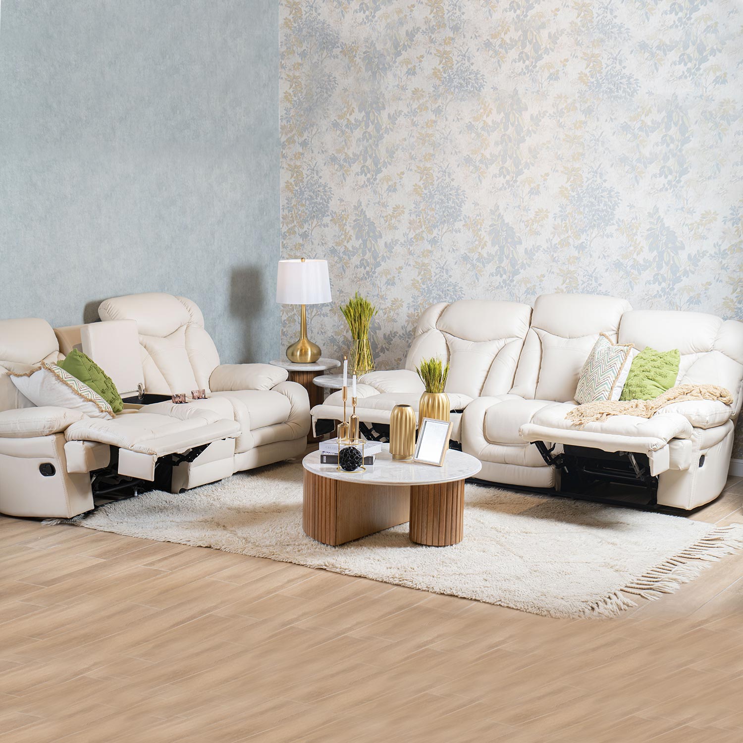 Sofá  Reclinable 3 Ptos Lake Eurocuero Light Beige