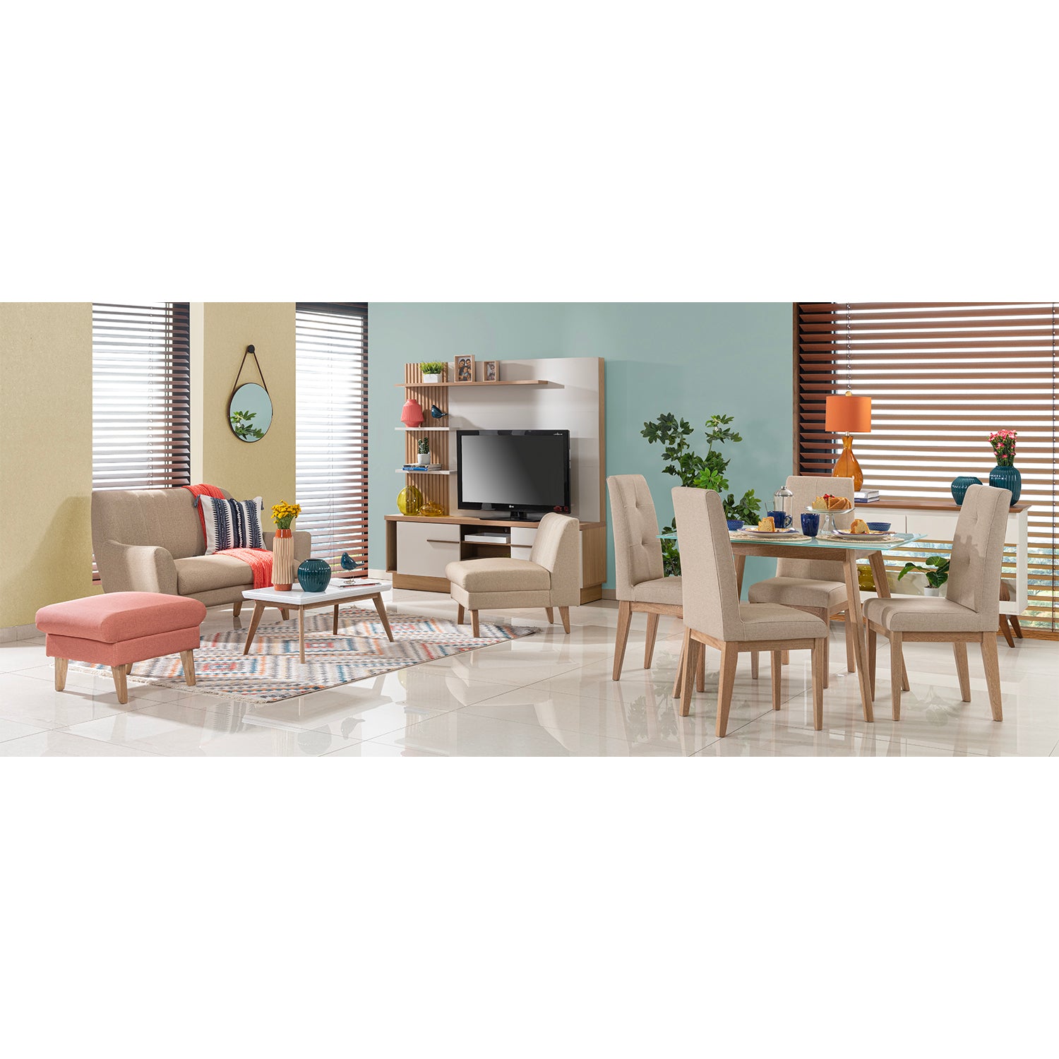 Comedor 4 Ptos Amber Eurolino Marfil, Natural Poliuretano