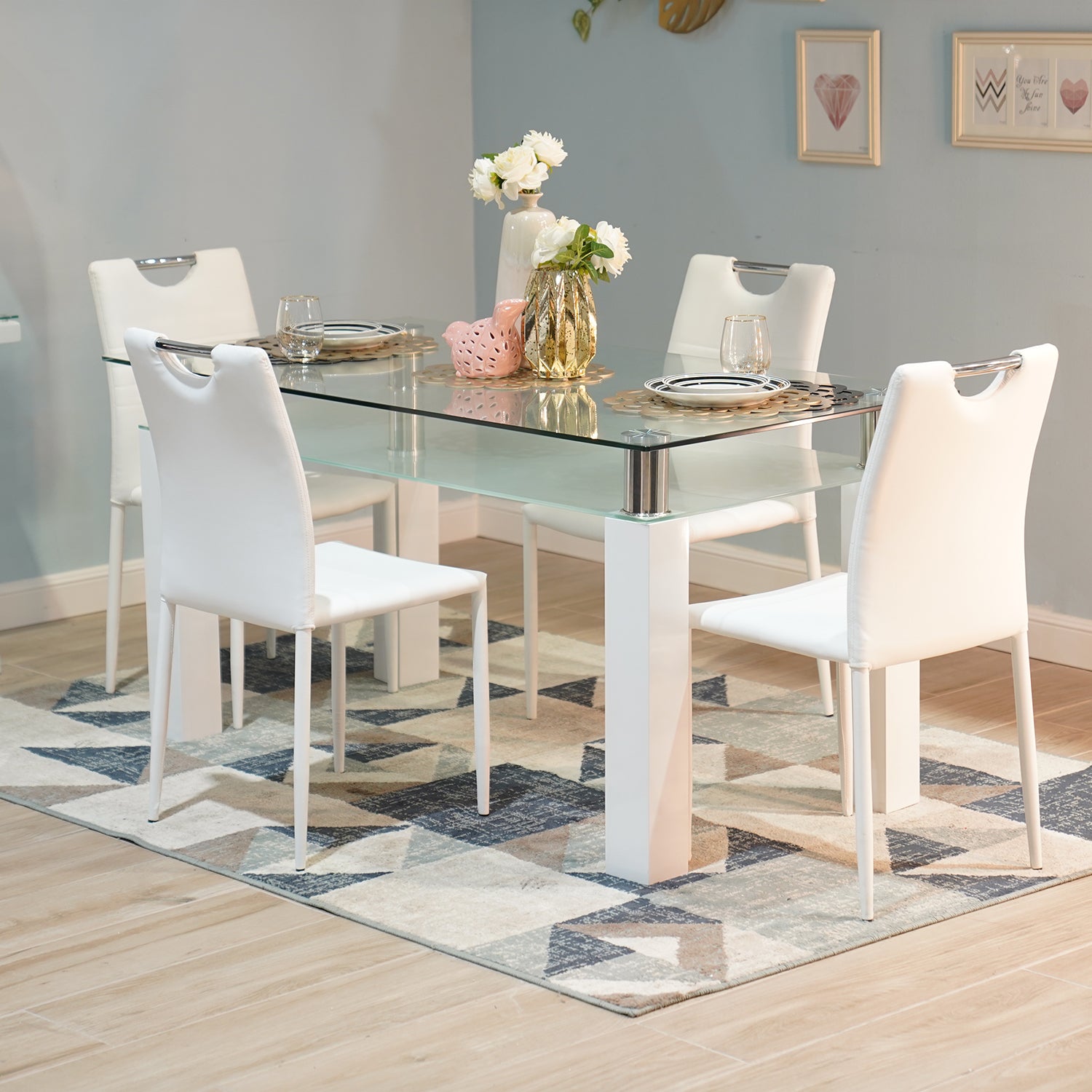 Comedor 4 Puestos Berny Eurocuero Blanco