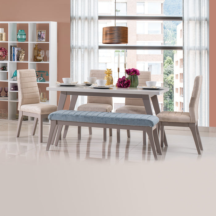 Comedor 6 Puestos Ghala Microfibra Wonder Taupe, Blanco y Arena