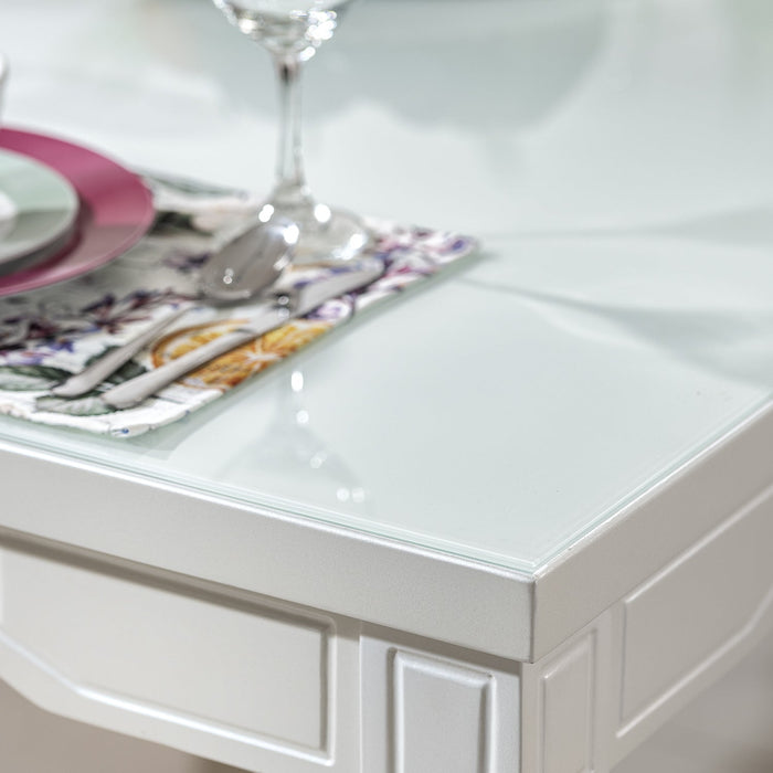 Comedor 6 Ptos Romantic Chenille Beige, Blanco Perla Ultraglass
