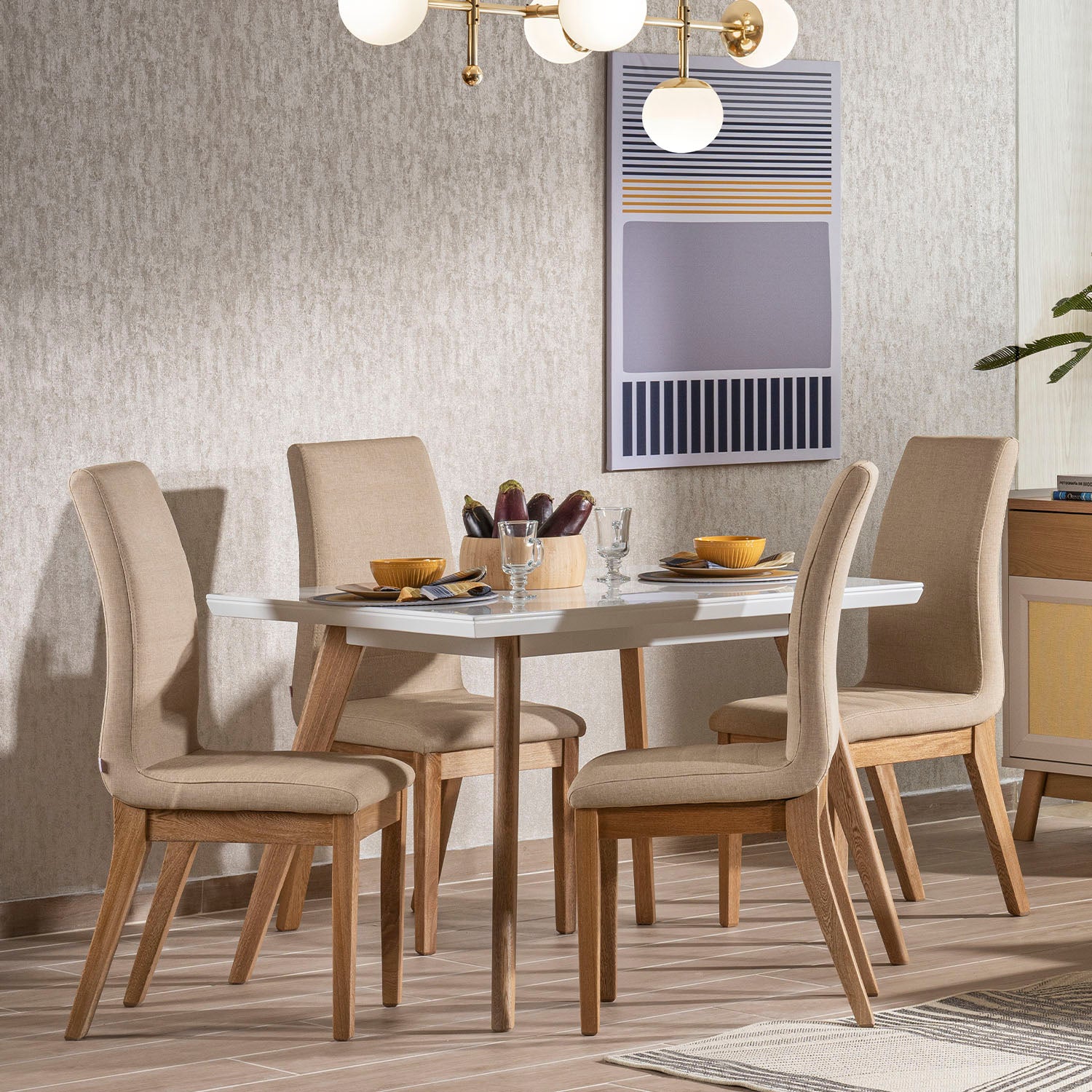 Comedor 4 Pto Bruno Eurolino Marfil, Natural y Blanco
