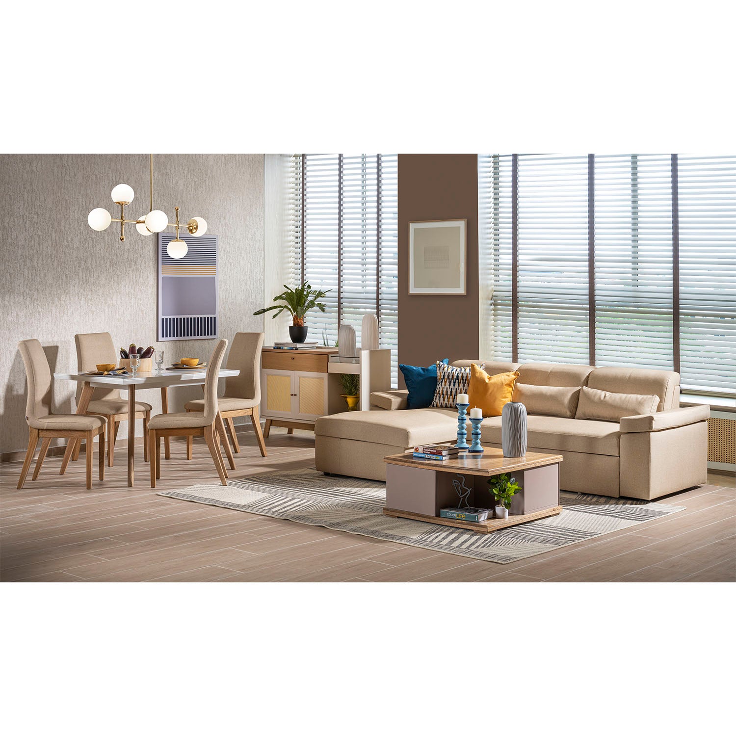 Comedor 4 Pto Bruno Eurolino Marfil, Natural y Blanco