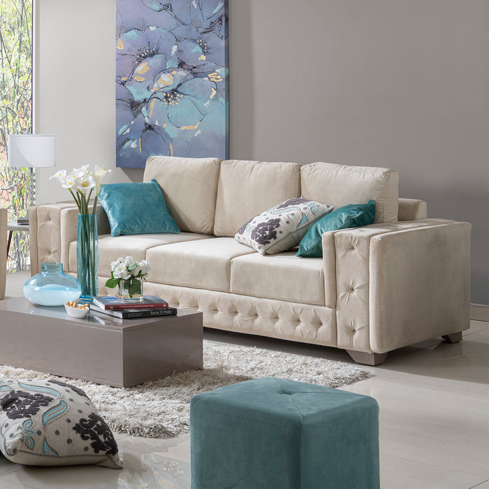 Sofá 3 Ptos Living Velvet Suprema Crudo, Tauper Perla
