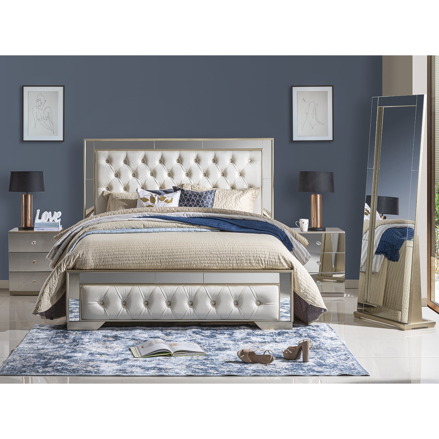 Cama Queen Foster Eurolino Blanco Perla, Champaña