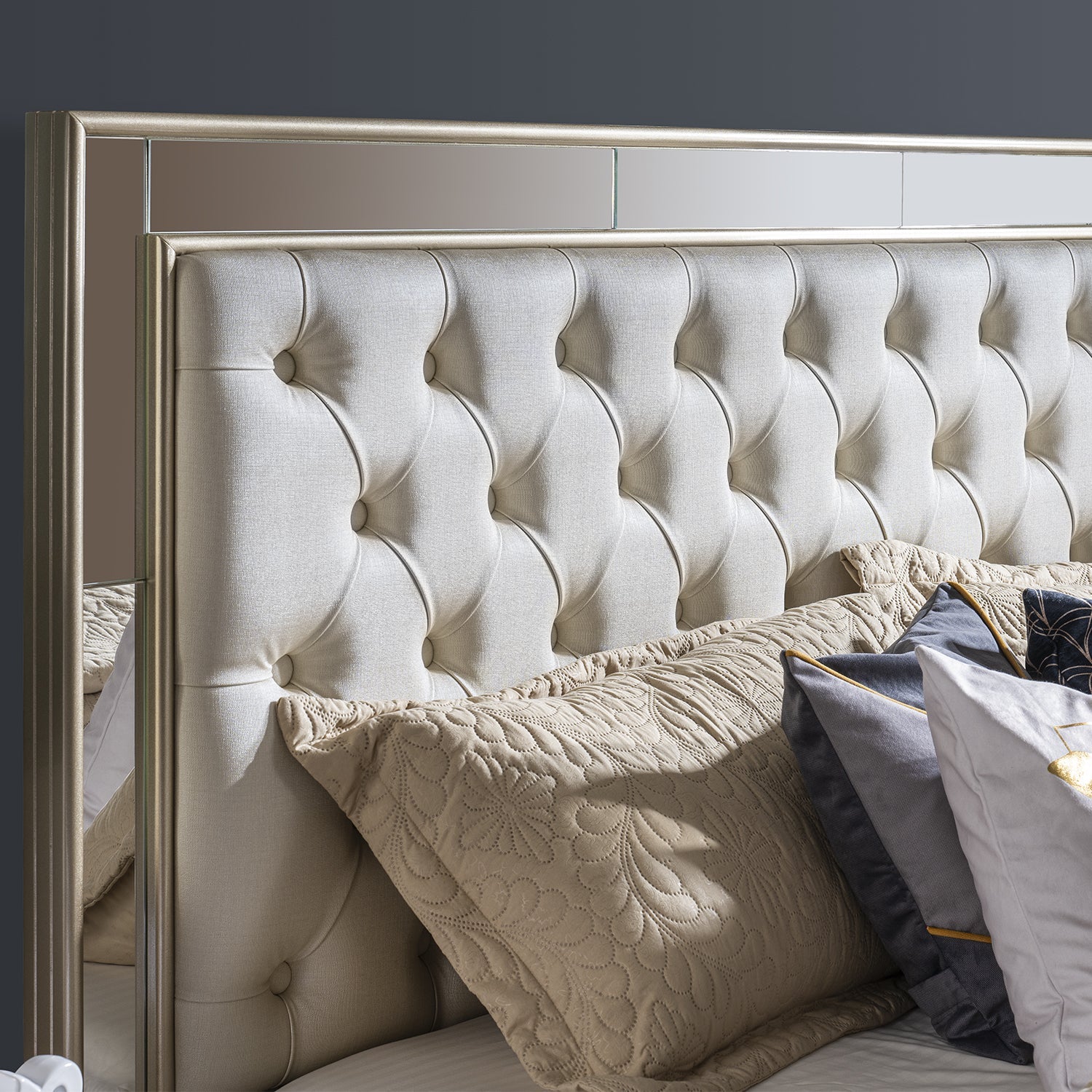 Cama Queen Foster Eurolino Blanco Perla, Champaña