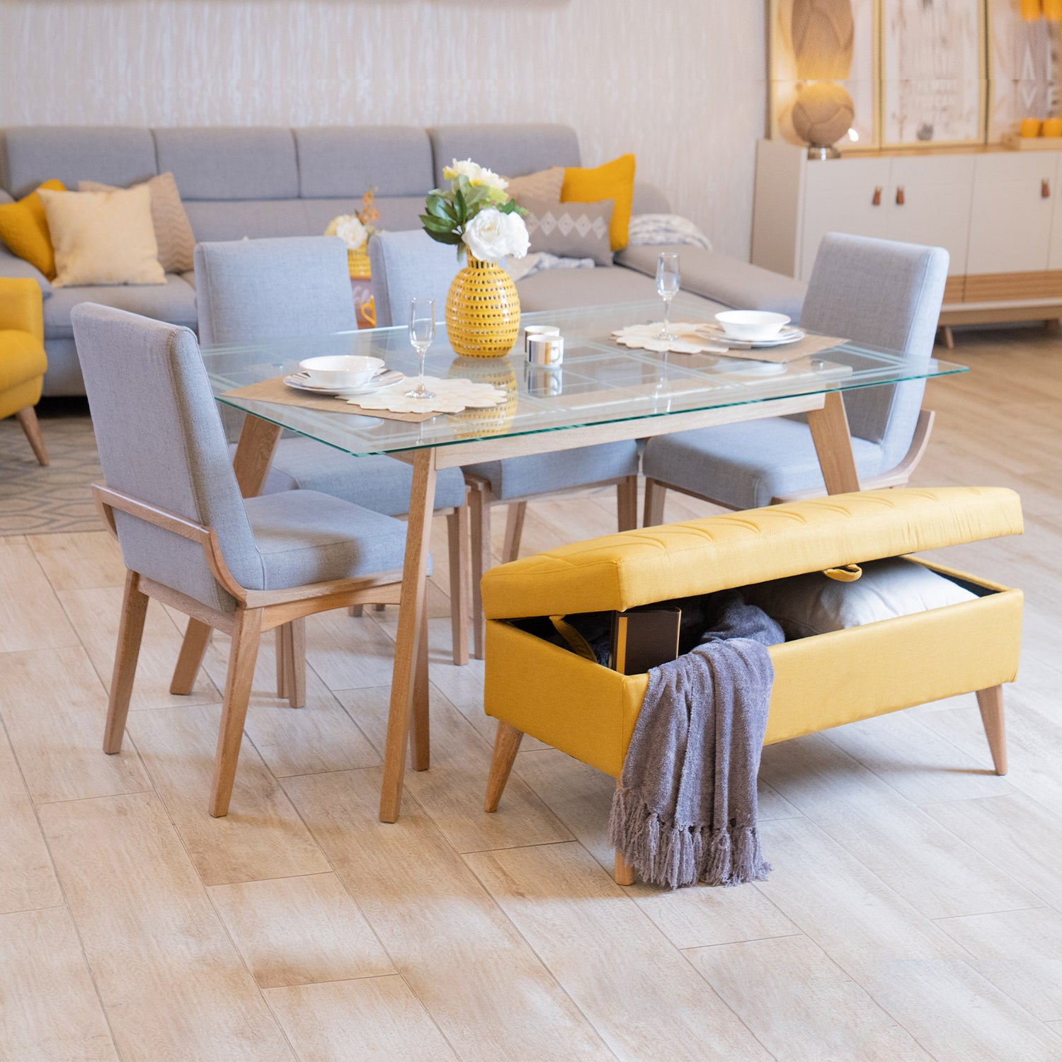 Comedor 6 Ptos Milenium Lino Gris,Amarillo