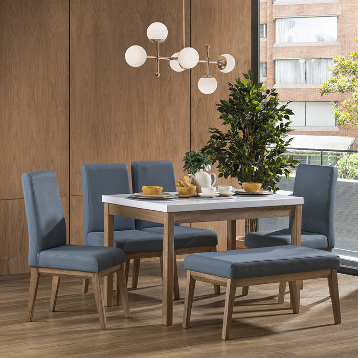 Comedor 6 Ptos Walcot Eurolino Azul Acero, Natural y Blanco