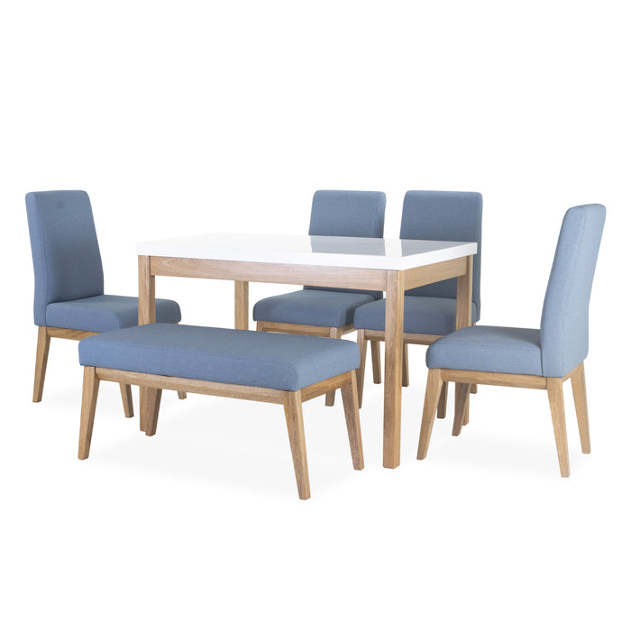 Comedor 6 Ptos Walcot Eurolino Azul Acero, Natural y Blanco