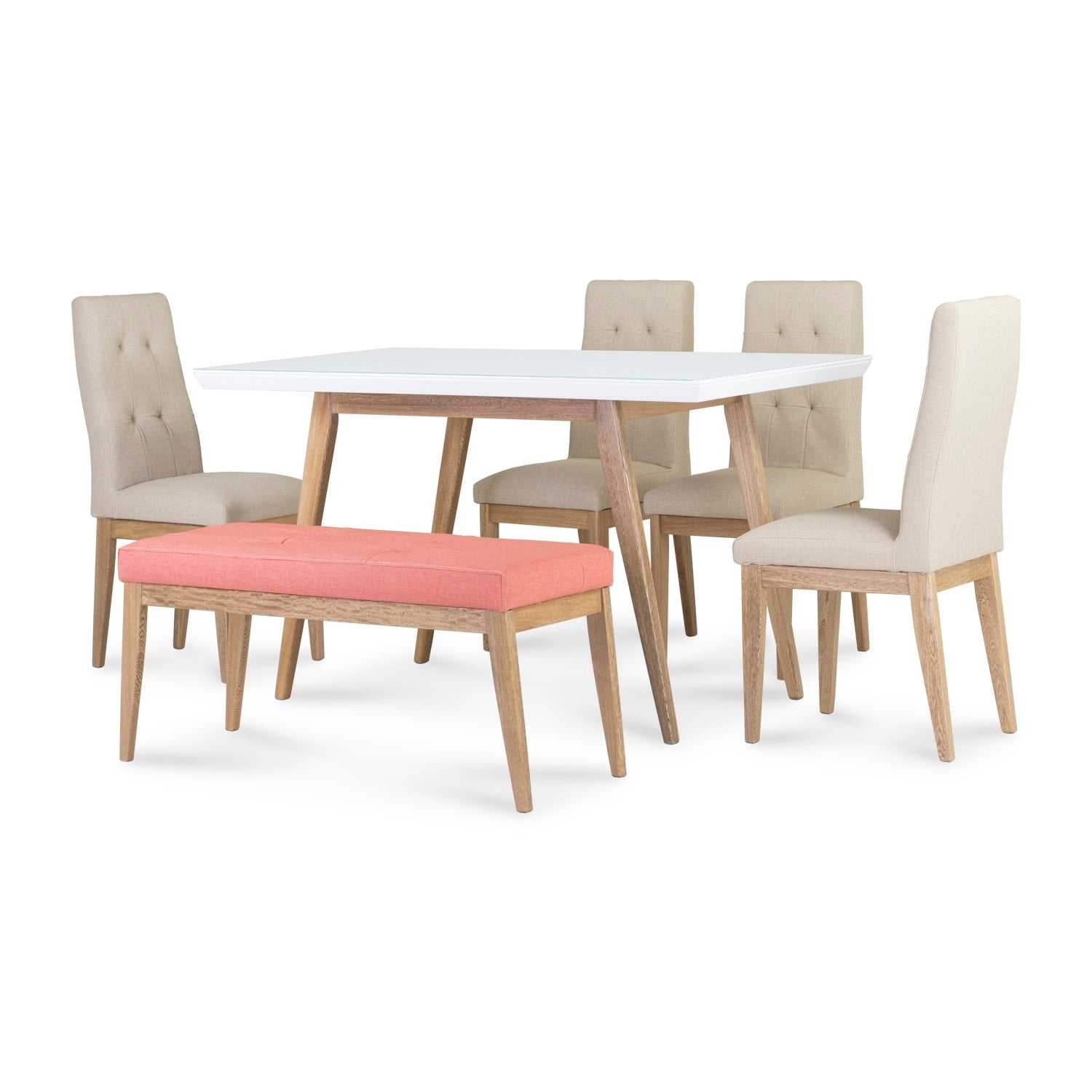 Comedor 6 Ptos Tanner Lino Marfil, Natural Ultraglass
